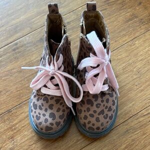 Leopard Print Kids Boots with Pink Laces